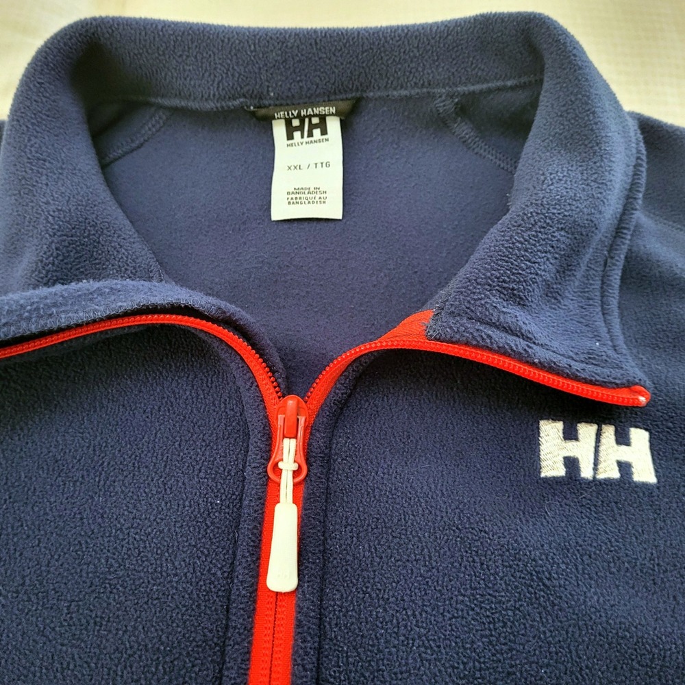 Helly Hansen Navy Blue Full Zip Red Trim Fleece Pullover Sweater Jacket Men XXL - Picture 7 of 11